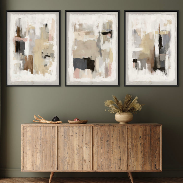 Set of 3 Framed Canvas - Copenhagen Rose