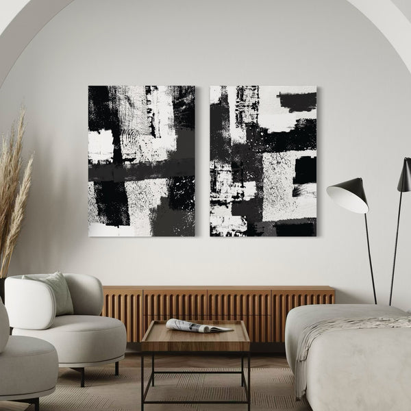 Abstract Canvas Set of 2 - Black & White