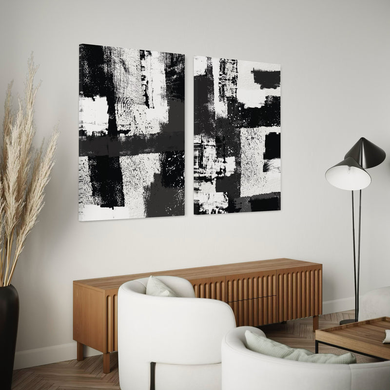 Abstract Canvas Set of 2 - Black & White