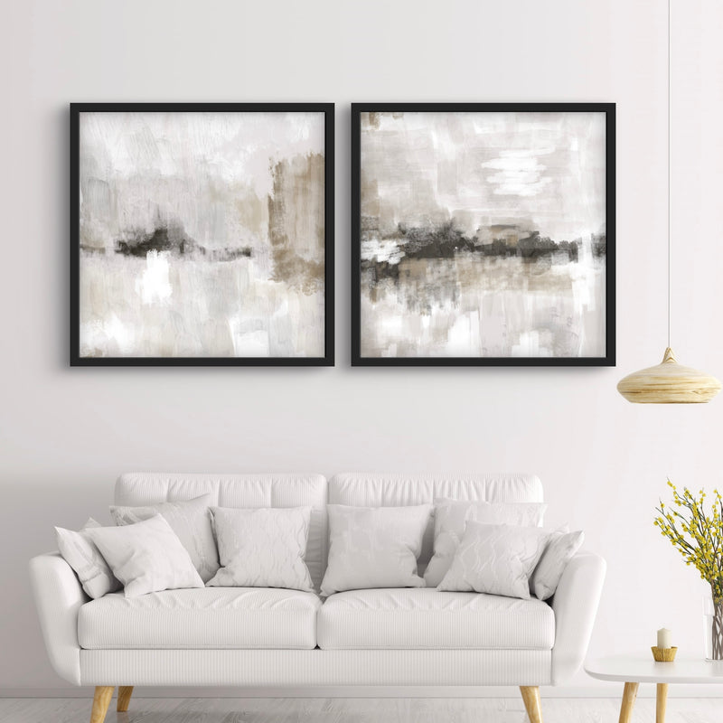 Abstract Art set of 2 prints - Nude & Grey Clouds