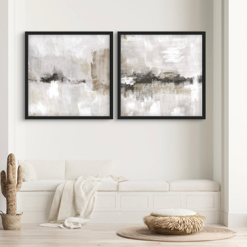 Abstract Art set of 2 prints - Nude & Grey Clouds