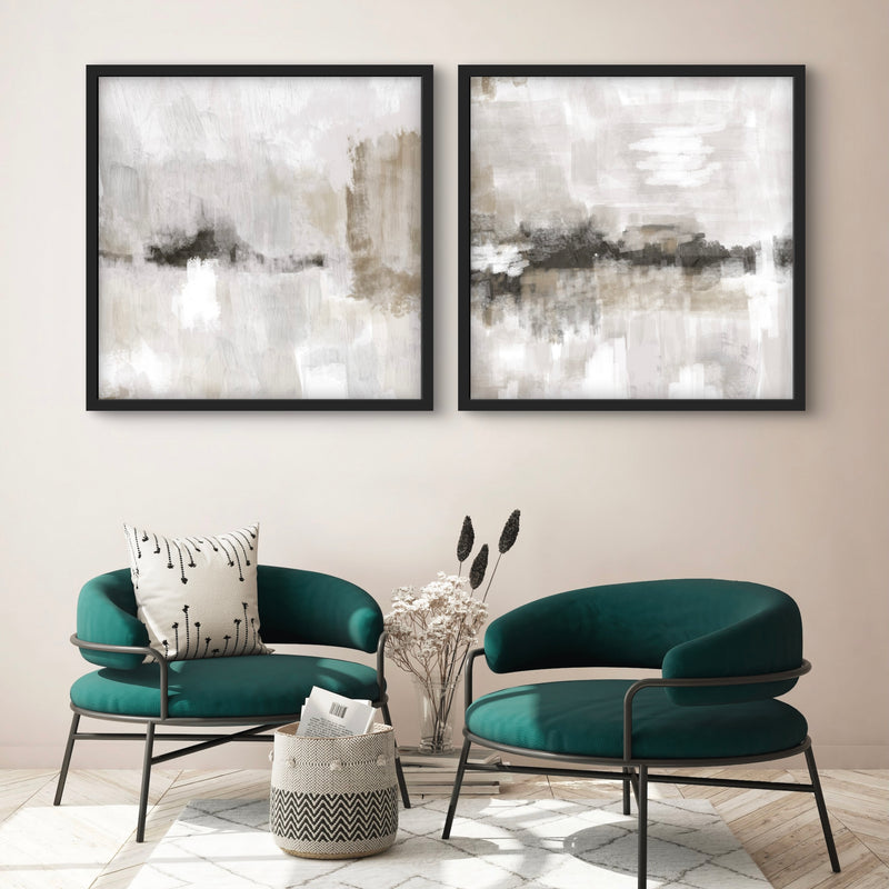 Abstract Art set of 2 prints - Nude & Grey Clouds