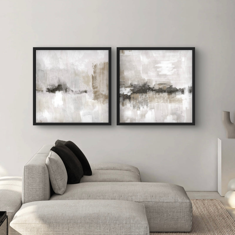 Abstract Art set of 2 prints - Nude & Grey Clouds