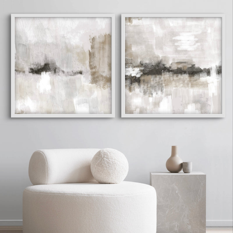 Abstract Art set of 2 prints - Nude & Grey Clouds