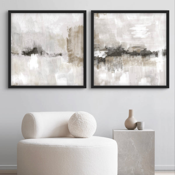 Abstract Art set of 2 prints - Nude & Grey Clouds