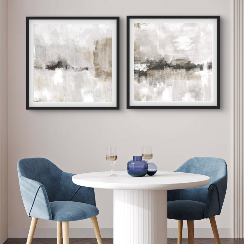 Abstract Art set of 2 prints - Nude & Grey Clouds