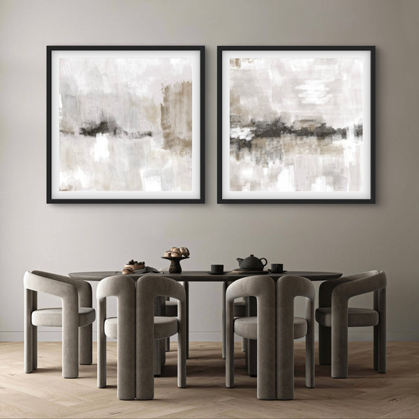 Abstract Art set of 2 prints - Nude & Grey Clouds