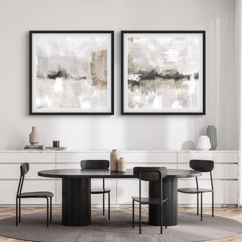 Abstract Art set of 2 prints - Nude & Grey Clouds