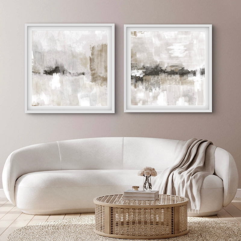 Abstract Art set of 2 prints - Nude & Grey Clouds