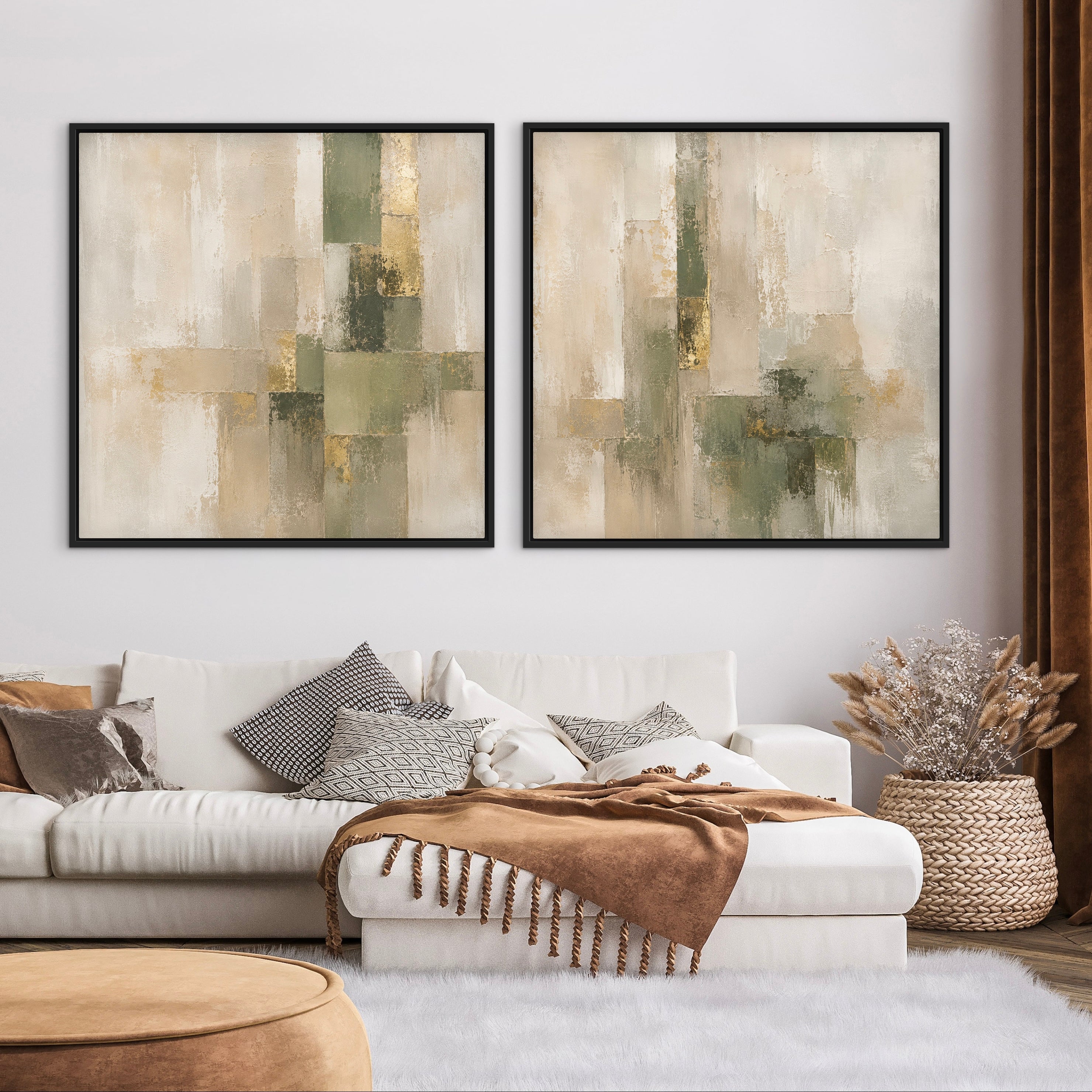 Framed Canvas Set of 2 - Olive & Gold