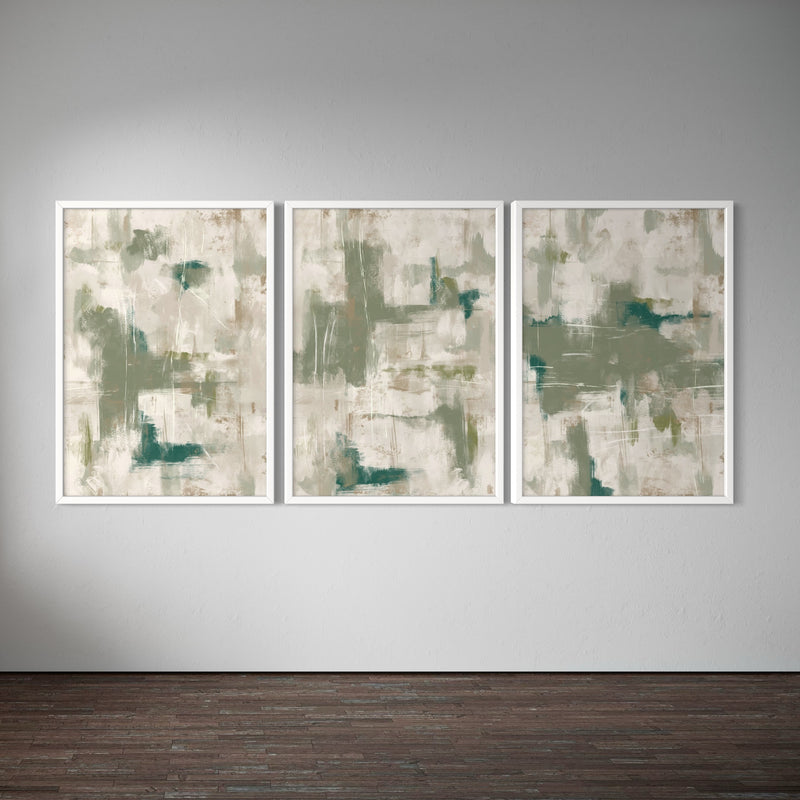 Abstract Art set of 3 prints - Green Emerald