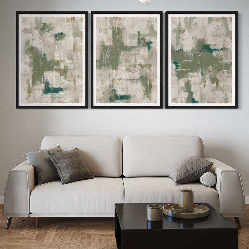 Abstract Art set of 3 prints - Green Emerald