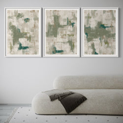 Abstract Art set of 3 prints - Green Emerald