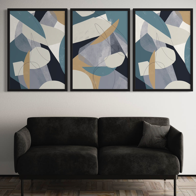 Abstract Art set of 3 prints - Blue Shapes