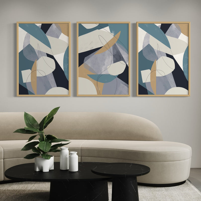 Abstract Art set of 3 prints - Blue Shapes