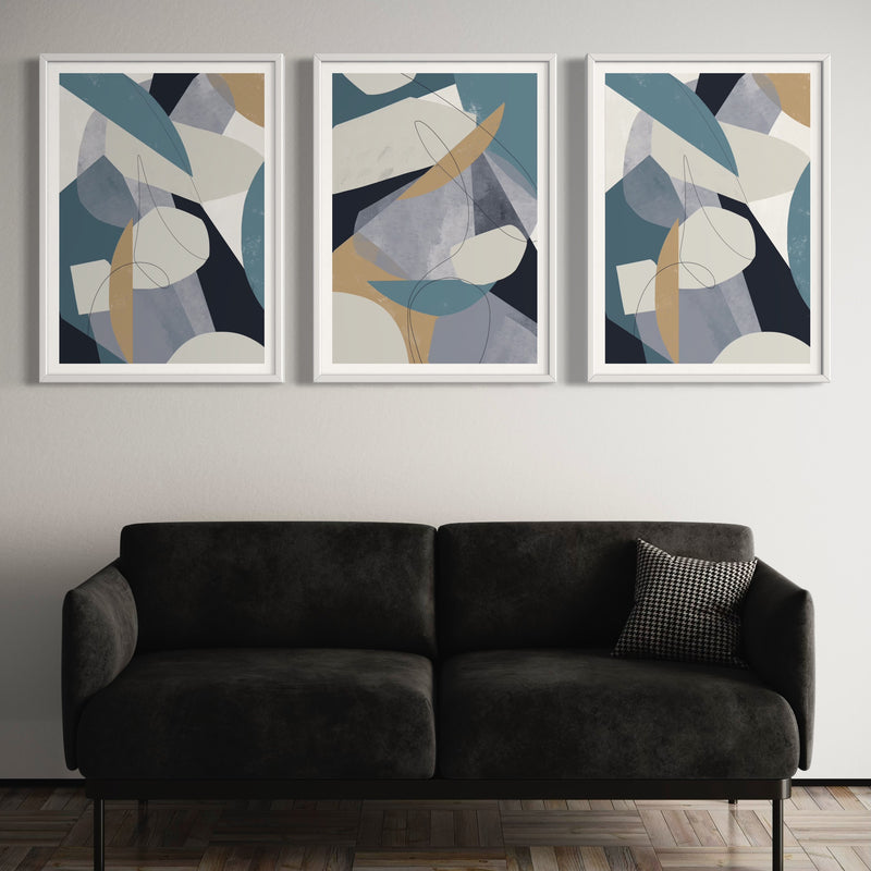 Abstract Art set of 3 prints - Blue Shapes