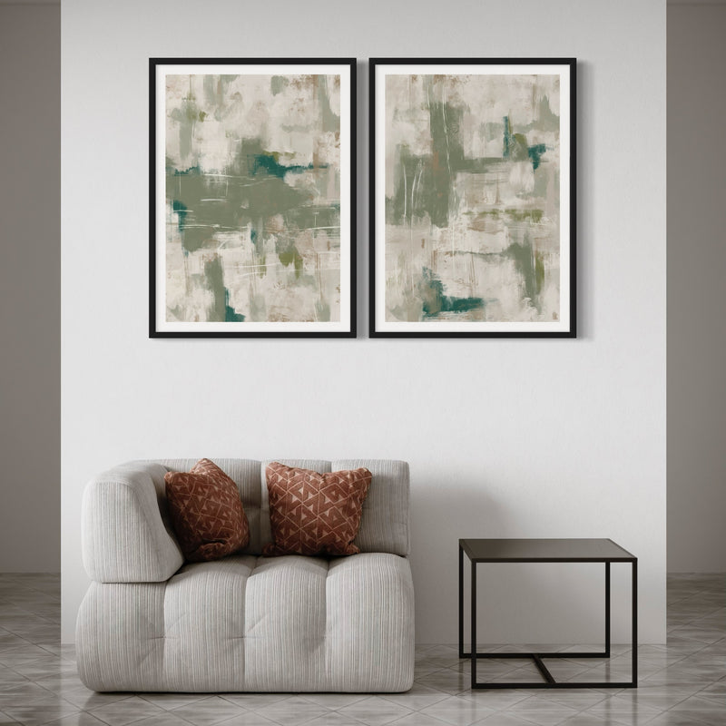 Abstract Art set of 2 prints - Green Emerald