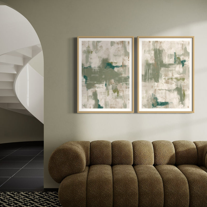 Abstract Art set of 2 prints - Green Emerald