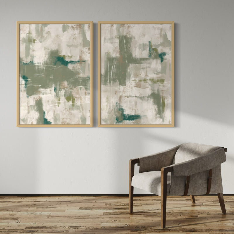 Abstract Art set of 2 prints - Green Emerald