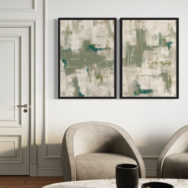 Abstract Art set of 2 prints - Green Emerald