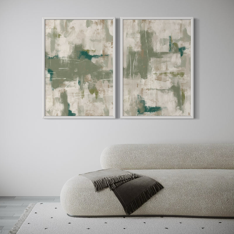 Abstract Art set of 2 prints - Green Emerald