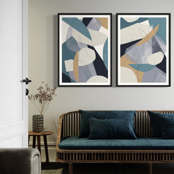 Abstract Art set of 2 prints - Blue Shapes