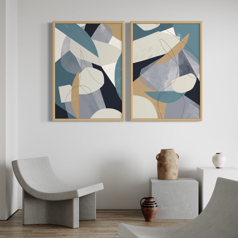 Abstract Art set of 2 prints - Blue Shapes