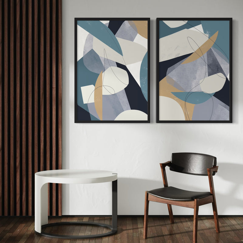 Abstract Art set of 2 prints - Blue Shapes