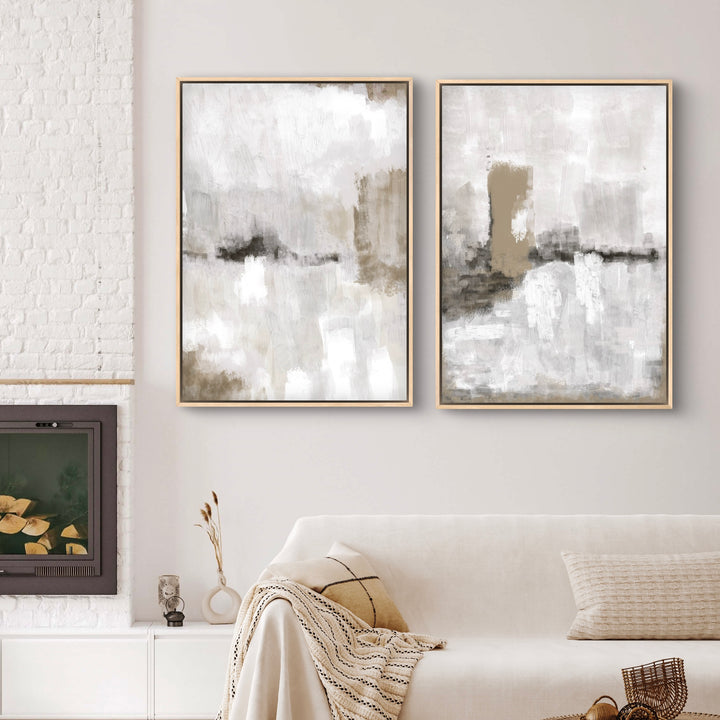 Framed Canvas Set of 2 - Nude & Grey Clouds