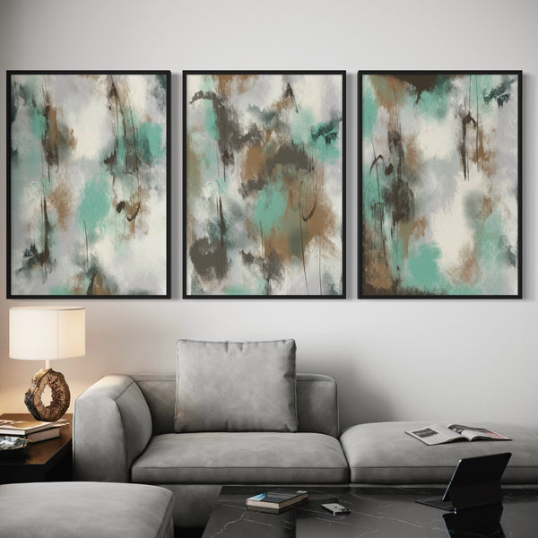 Abstract Art set of 3 prints - Green Whisper