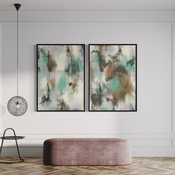 Abstract Art set of 2 prints - Green Whisper