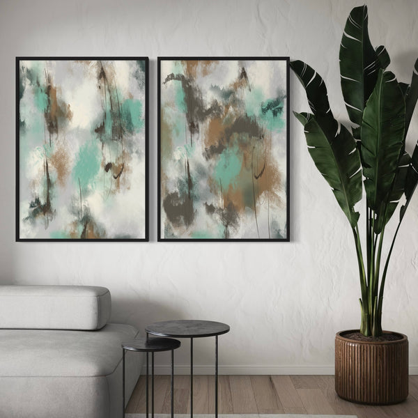 Abstract Art set of 2 prints - Green Whisper