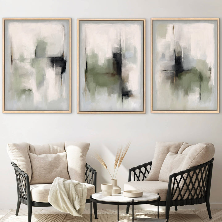 Set of 3 Framed Canvas - Tuscany Green