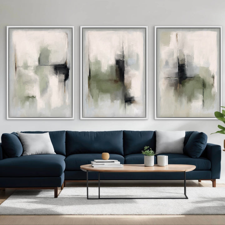 Set of 3 Framed Canvas - Tuscany Green