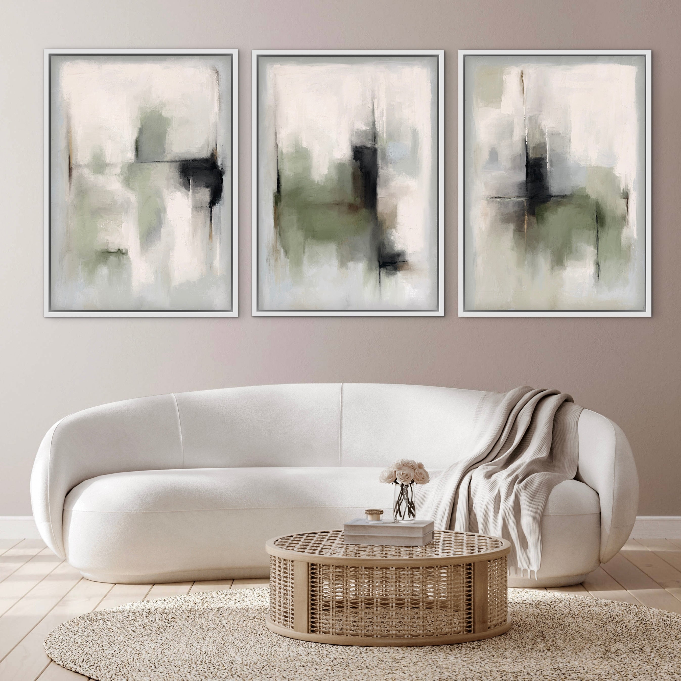 Set of 3 Framed Canvas - Tuscany Green