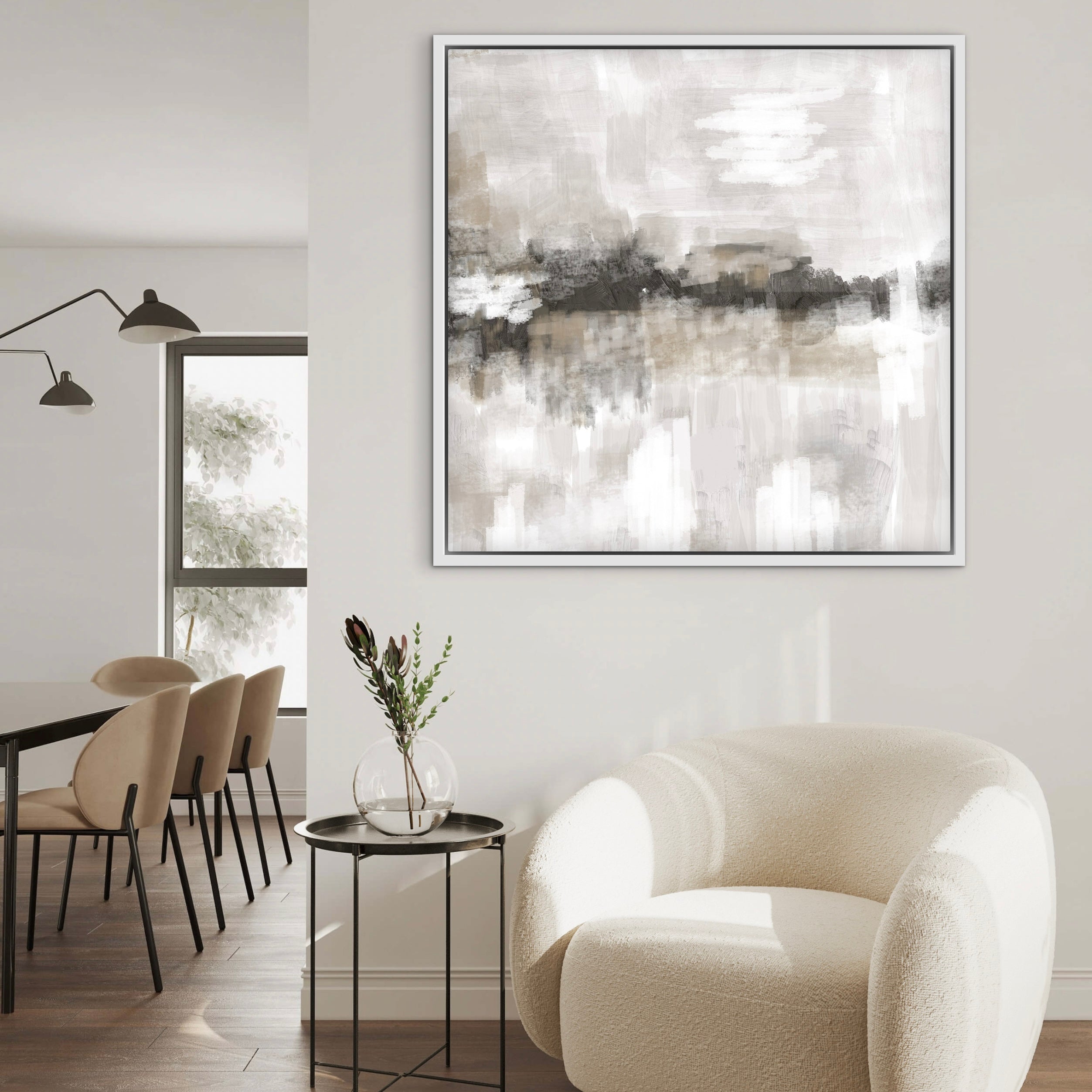 Framed Canvas - Nude & Grey Clouds