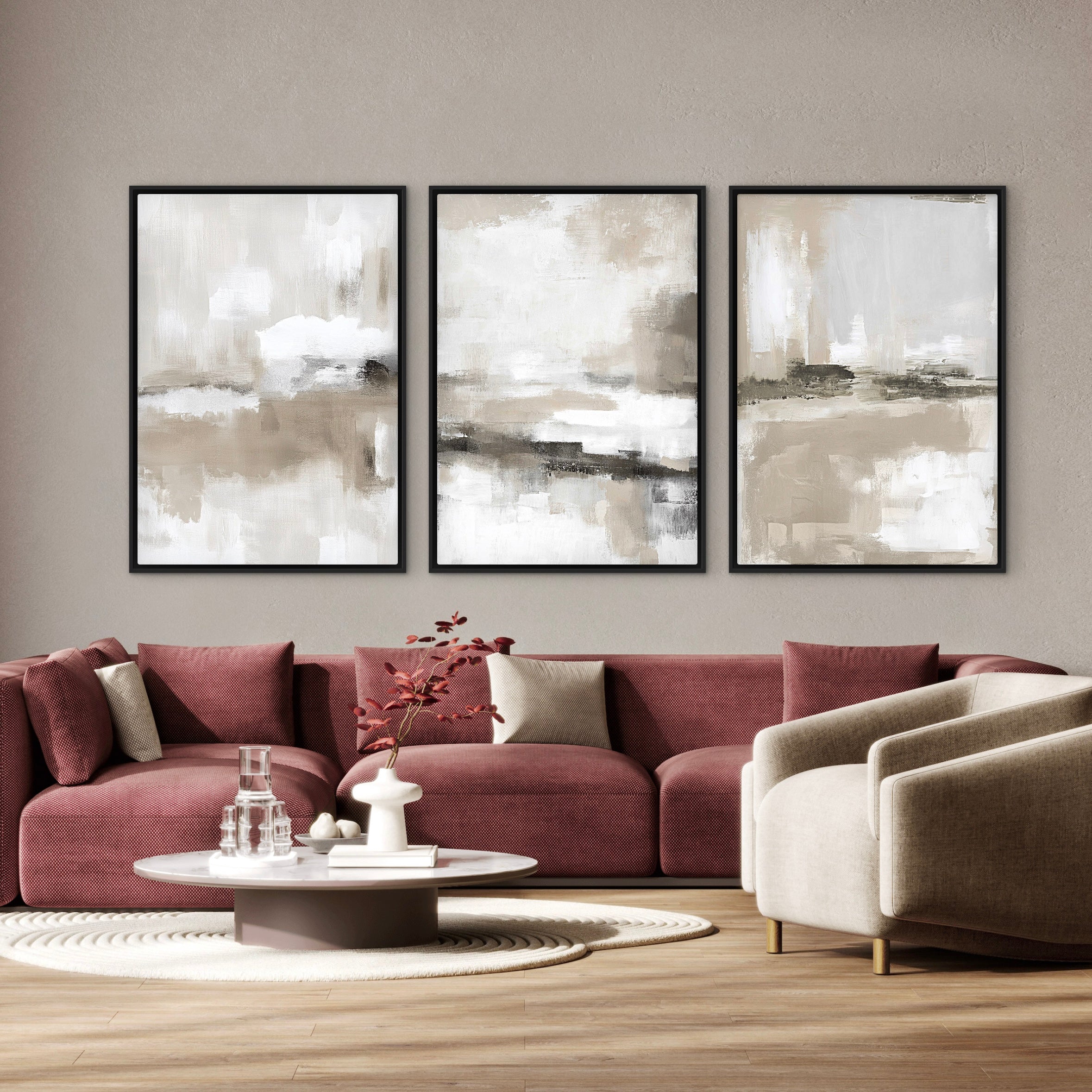 Set of 3 Framed Canvas - Stone Horizon