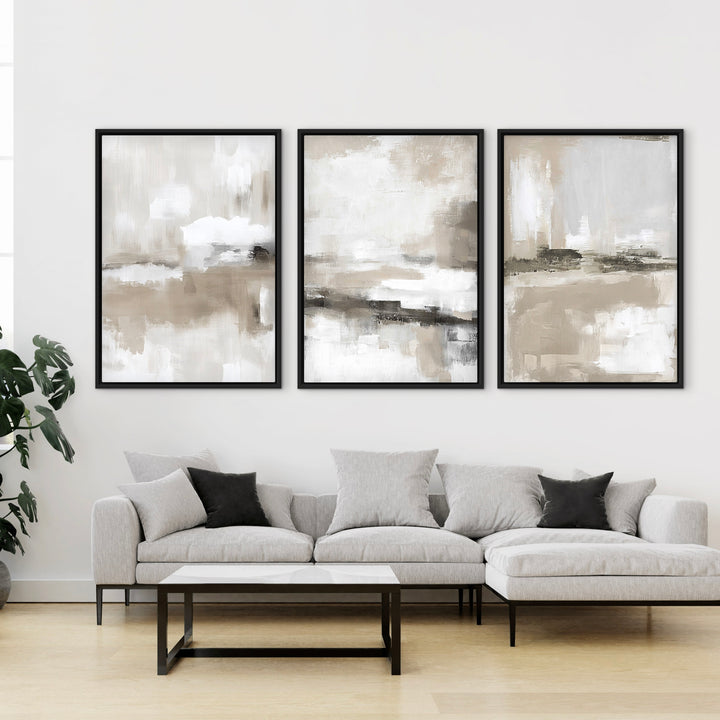 Set of 3 Framed Canvas - Stone Horizon