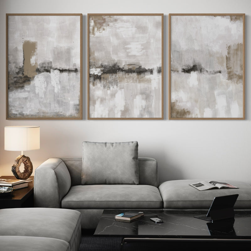 Abstract Art set of 3 prints - Nude & Grey Clouds