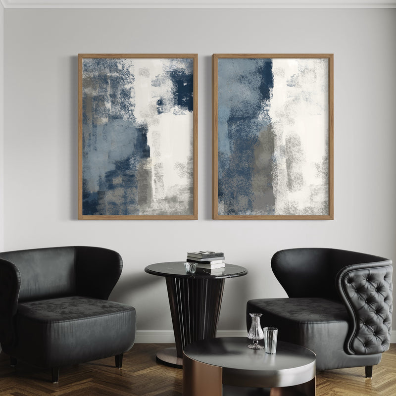 Abstract Art set of 2 prints - Blue & Grey Clouds