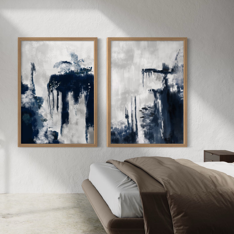 Abstract Art Set of 2 Prints - Blue Storm