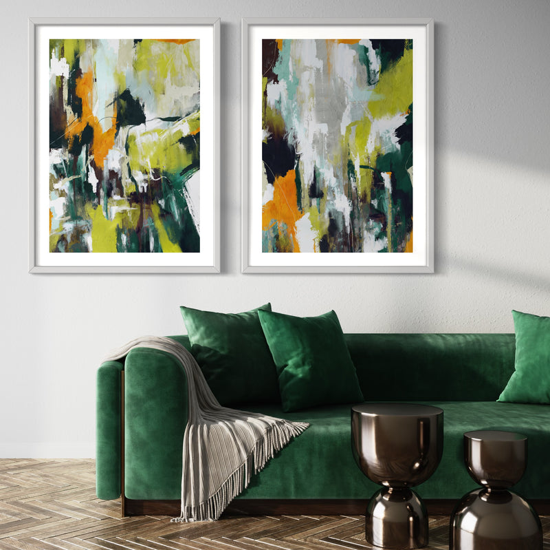 Abstract Art set of 2 prints - Green Jungle