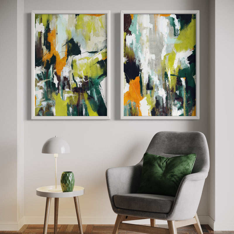 Abstract Art set of 2 prints - Green Jungle