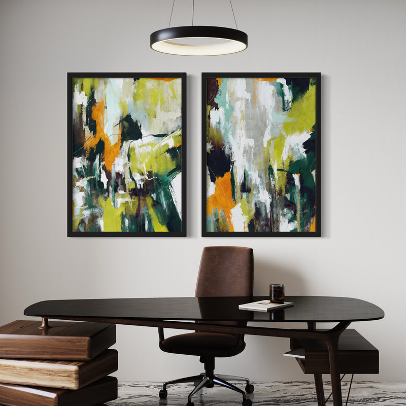 Abstract Art set of 2 prints - Green Jungle