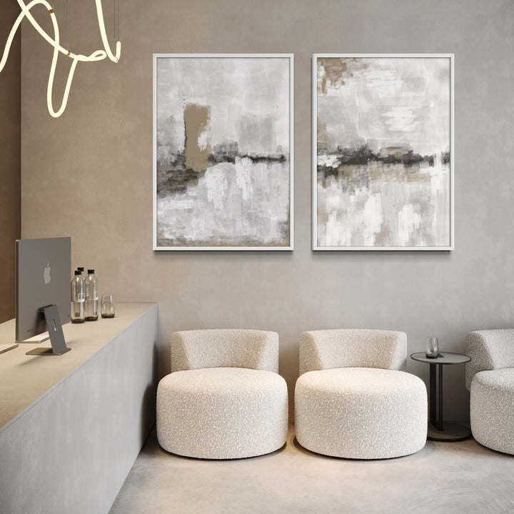 Abstract Art set of 2 prints - Nude & Grey Clouds