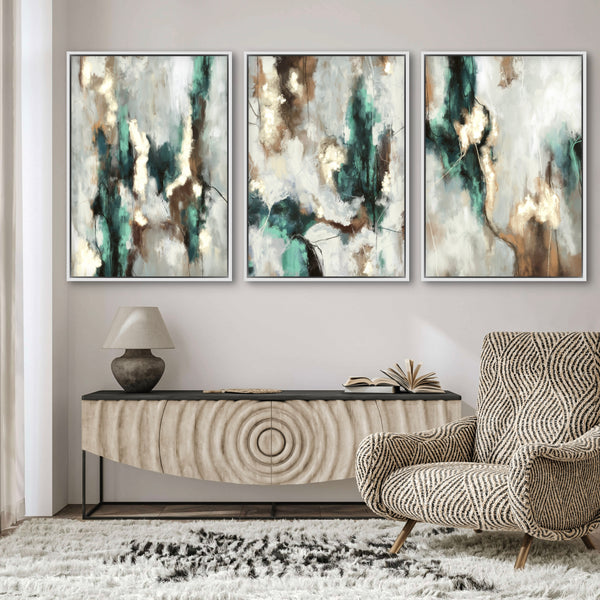 Set of 3 Framed Canvas - Green Forest