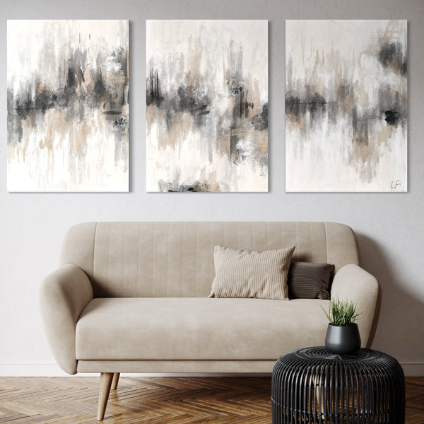 Abstract Canvas Set of 3 - Whispered Haze
