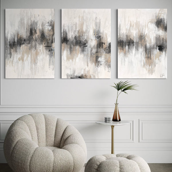 Abstract Canvas Set of 3 - Whispered Haze