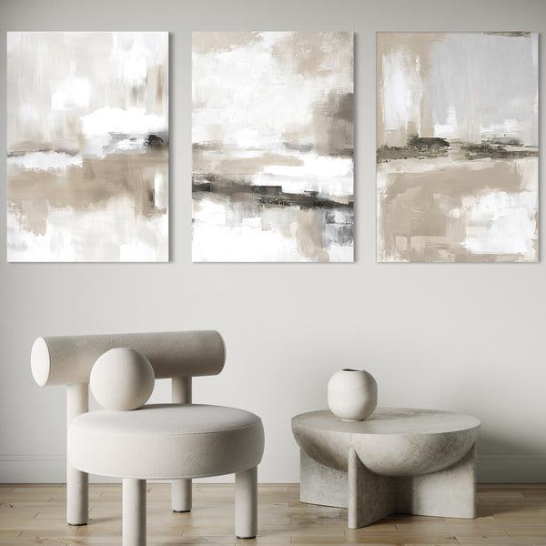Abstract Canvas Set of 3 - Stone Horizon