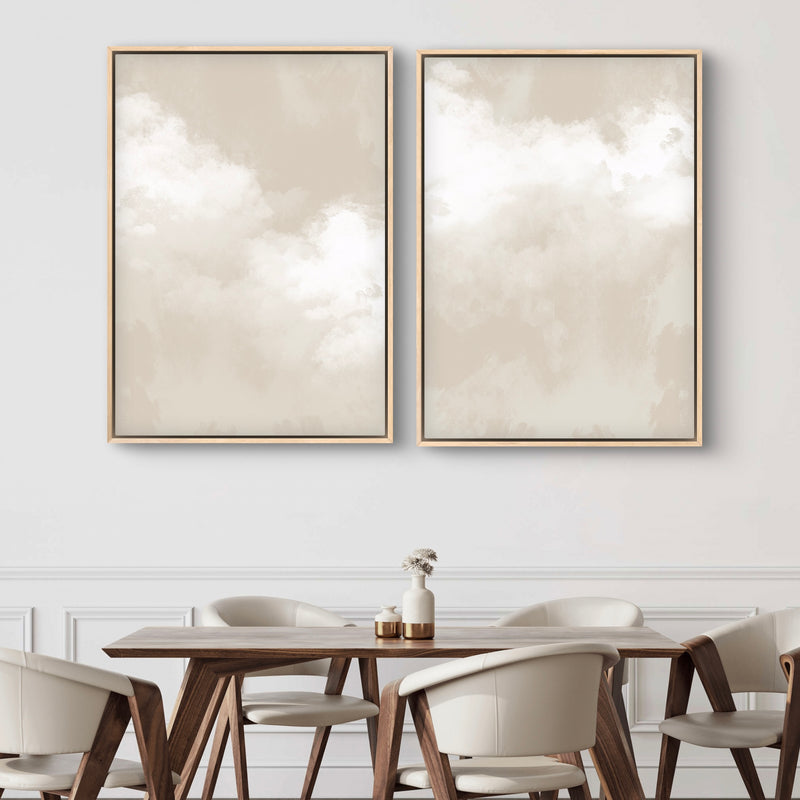 Framed Canvas Set of 2 - Cream Clouds